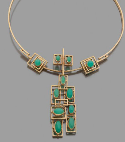 Bijou Vintage Collier or, chrysoprases