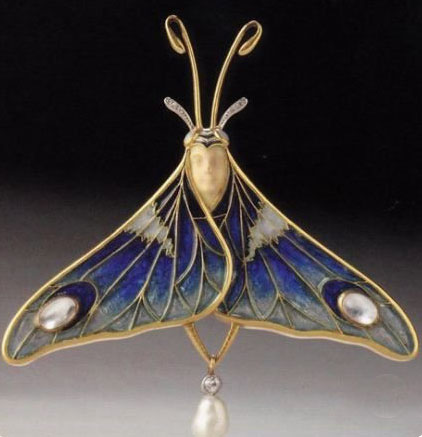 Bijou Art Nouveau Broche pendentif, émail plique-à-jour, pierres de lune, perle fine, diamants, or, platine Bijou Art Nouveau Broche pendentif, émail plique-à-jour, pierres de lune, perle fine, diamants, or, platine